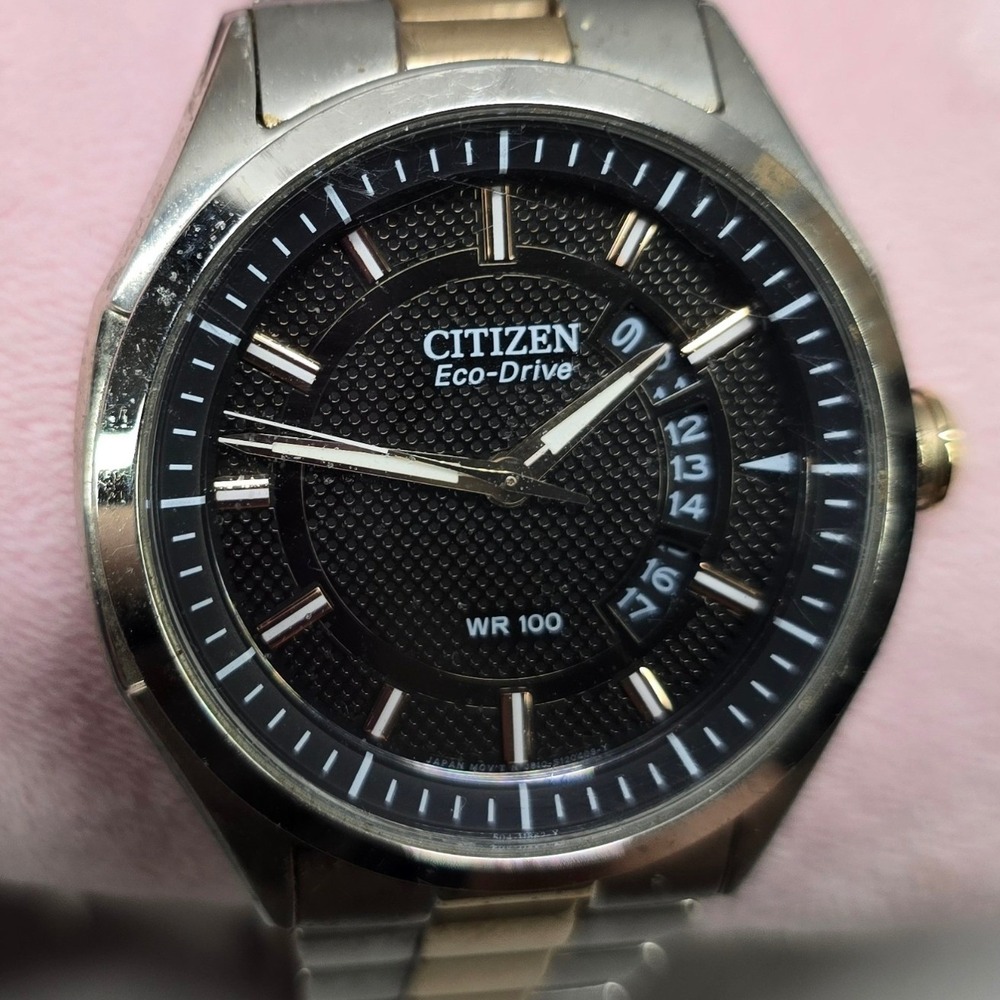 Citizen Eco-Drive Watch Two-Tone J810-S102035 Black Dial Mens Good WR100 Date